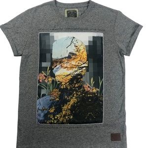 River Island, Men's heather grey t-shirt with silky printed placement panel